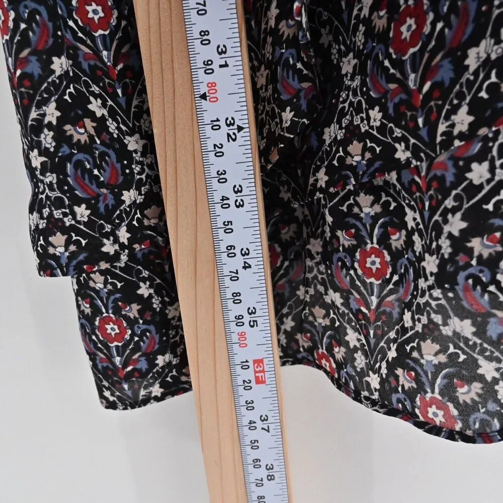 JOIE Dress Sz S Jamira Black Floral Silk Tie Neck Bell Sleeve Ruffle Mini Ditsy‎